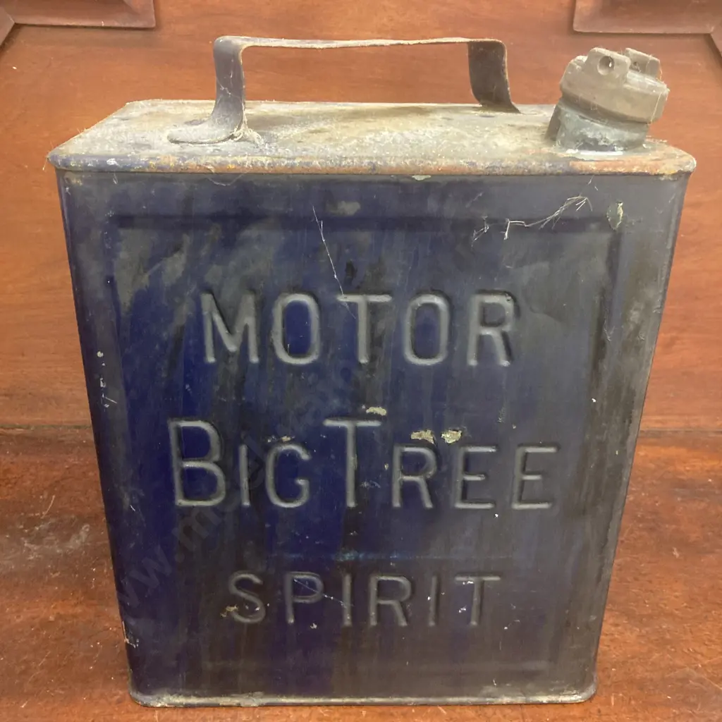 Big Tree Motor Spirit Tin, 2 Imperial Gallon. Large Pressed Tin With Brass Cap & Spout, Body is 28cm High. 1900s Image 1++