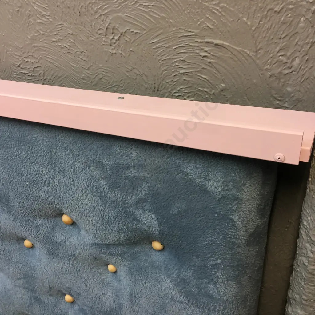 Grey Blue Plush Headboard, Wooden Button Back With Pink Top. 1.075 x 2.11cm Image 1++