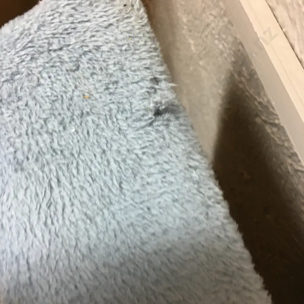 Grey Blue Plush Headboard, Wooden Button Back With Pink Top. 1.075 x 2.11cm Image 1++