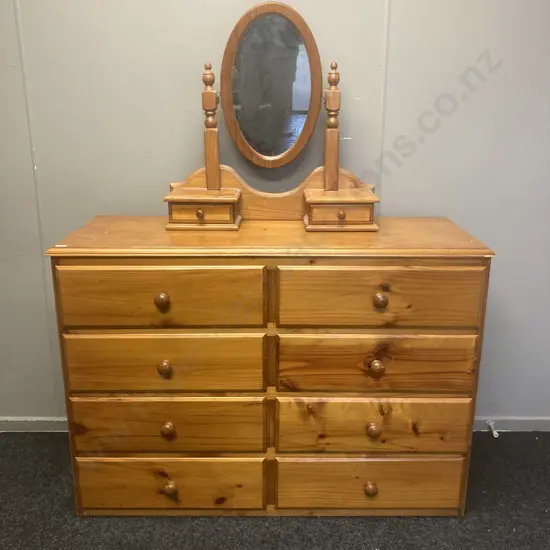 Vintage Pine 8 Drawer Scotch Chest (88 x 125cm ) With Freestanding 2 Drawer Cheval Mirror (68  x 67cm)