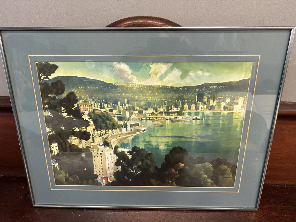 Framed Artwork By Peter McIntyre Oriental Bay, Wellington. H54cm,W72cm. Image 1++