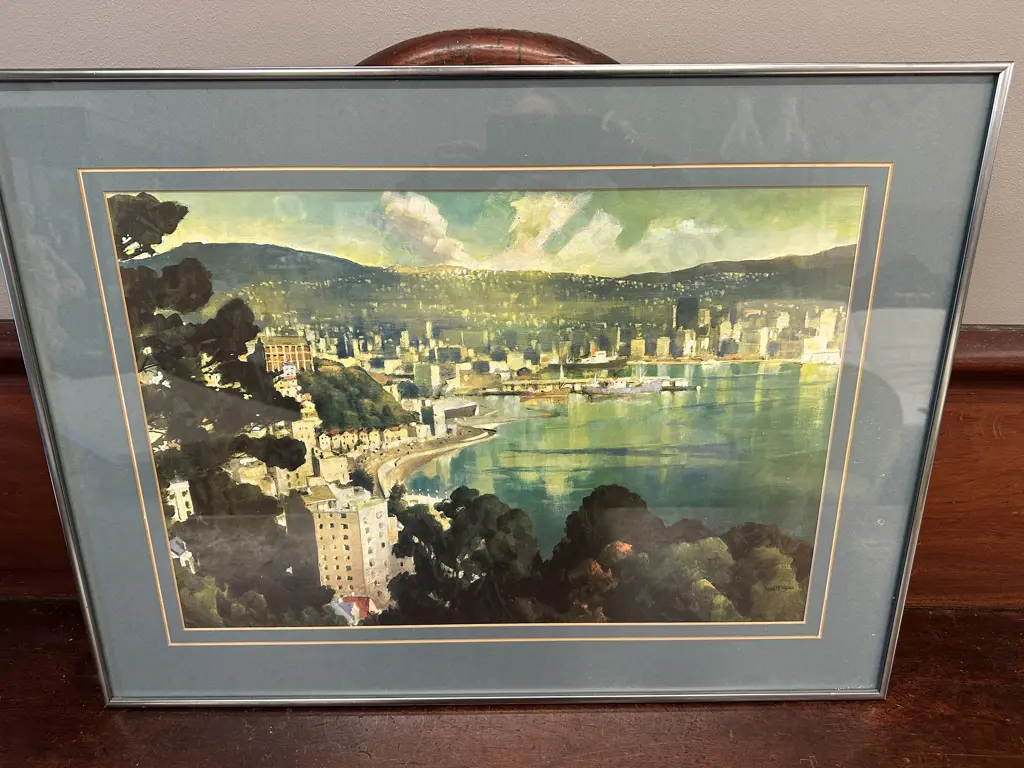 Framed Artwork By Peter McIntyre Oriental Bay, Wellington. H54cm,W72cm. Image 1++
