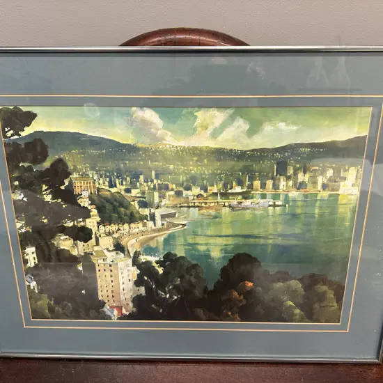 Framed Artwork By Peter McIntyre Oriental Bay, Wellington. H54cm,W72cm.
