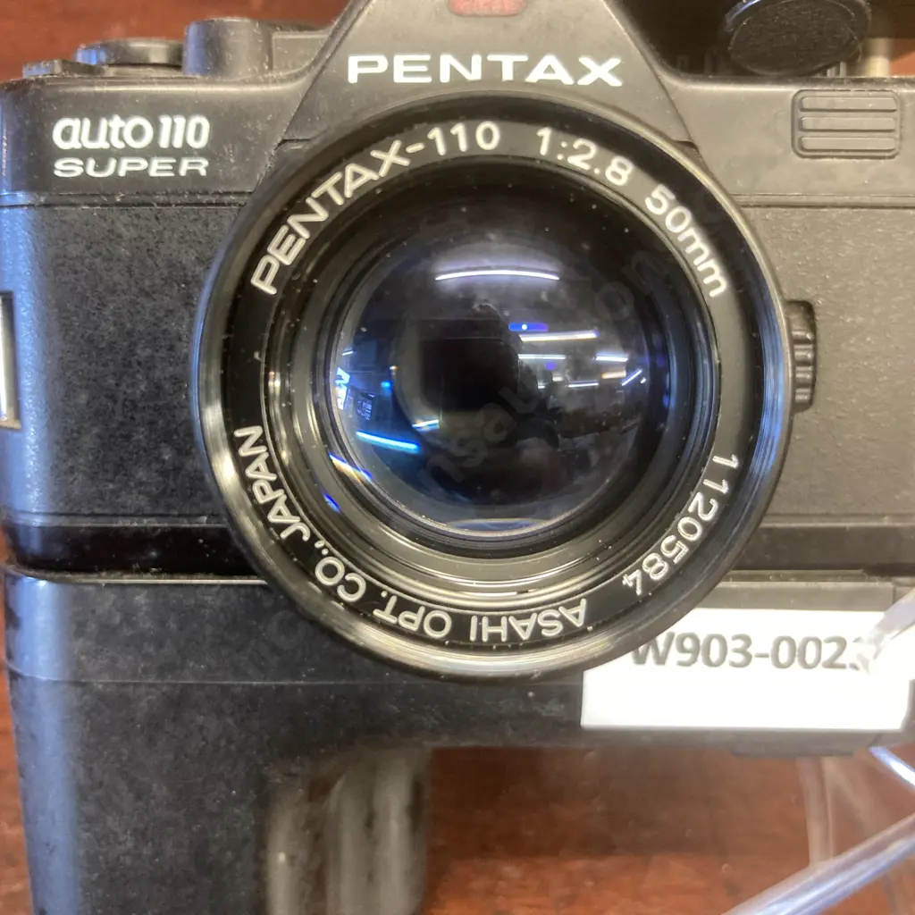 Pentax Auto 110 Super SLR Film Camera 50mm f/2.8 Lense, Winder & Flash Image 1++