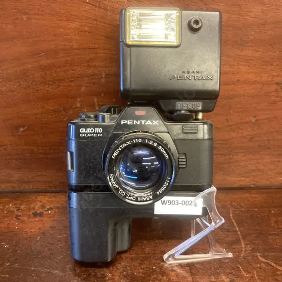 Pentax Auto 110 Super SLR Film Camera 50mm f/2.8 Lense, Winder & Flash