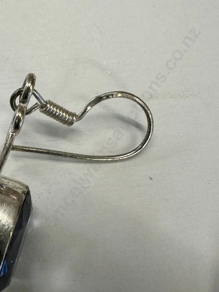 Pair Of Earings Stamped 925 On Hook with Purple Coloured Gemstone Image 1++