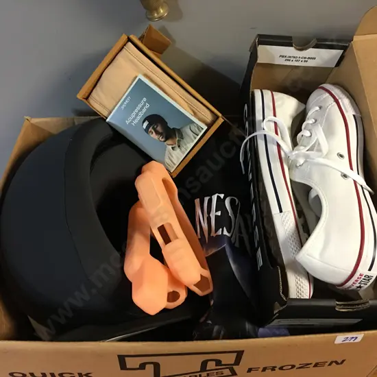 Box Lot Womans Converse Chuck Taylor Dainty Canvas Low White, Size US8, Garmin Items, Clothing, ACU Pressure Band Etc