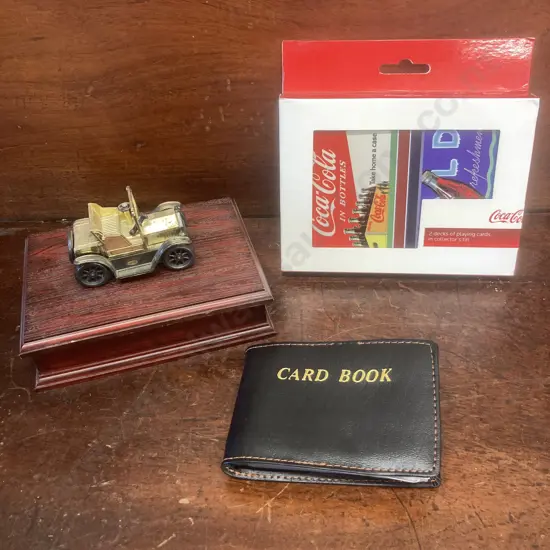 Vintage Giftco Hong Kong Playing Card Holder With Sealed Cards, Coca-Cola Cards In Collectors Tin, Phonecards In Book