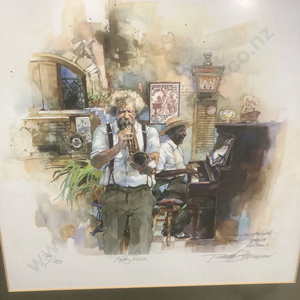 Vintage Framed Glazed Tommy Thompson Art Print "Hot Jazz" 90/900 Signed. 1992. 45 x 45cm Image 1++
