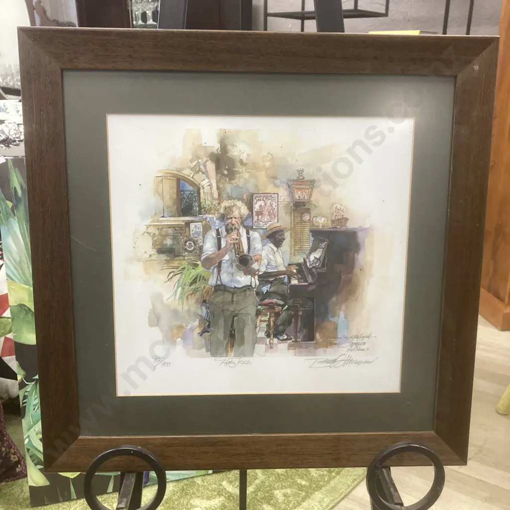 Vintage Framed Glazed Tommy Thompson Art Print "Hot Jazz" 90/900 Signed. 1992. 45 x 45cm Image 1++
