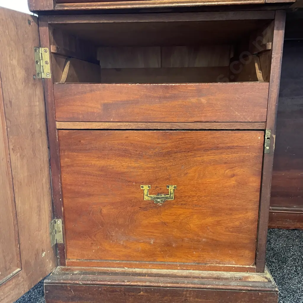 Antique Solid Mahogany Twin Pedestal Sideboard/Buffet. 2 door, 3 drawer with internal drawers. W2.25m, H1.56m, D70cm Image 1++