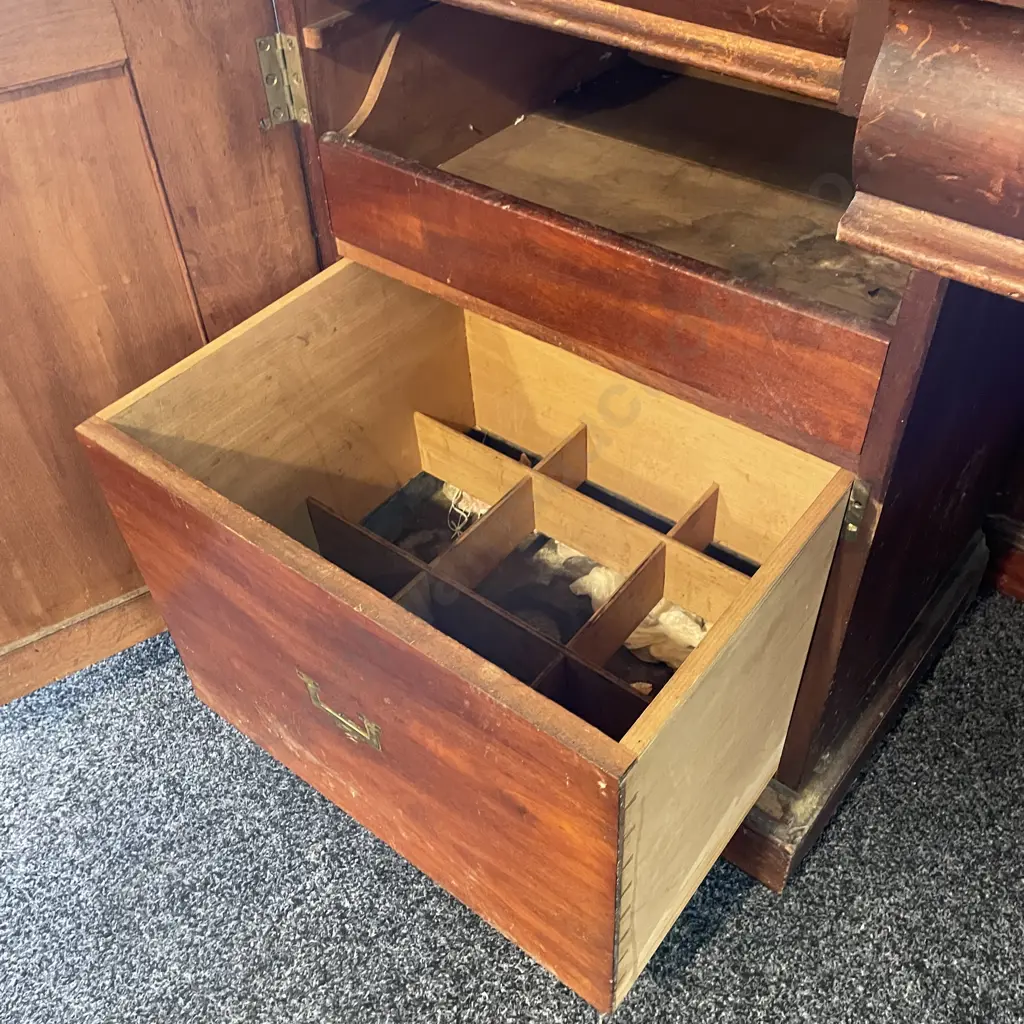 Antique Solid Mahogany Twin Pedestal Sideboard/Buffet. 2 door, 3 drawer with internal drawers. W2.25m, H1.56m, D70cm Image 1++