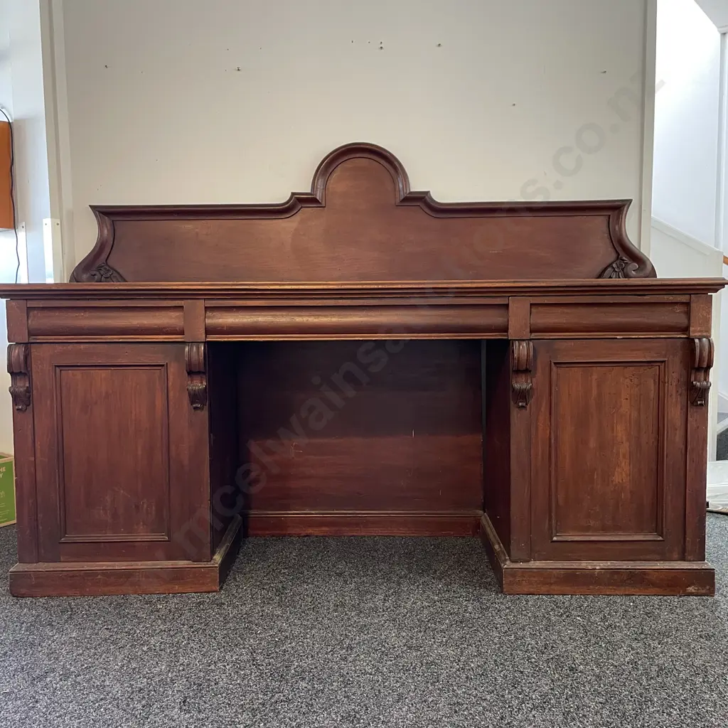 Antique Solid Mahogany Twin Pedestal Sideboard/Buffet. 2 door, 3 drawer with internal drawers. W2.25m, H1.56m, D70cm Image 1++