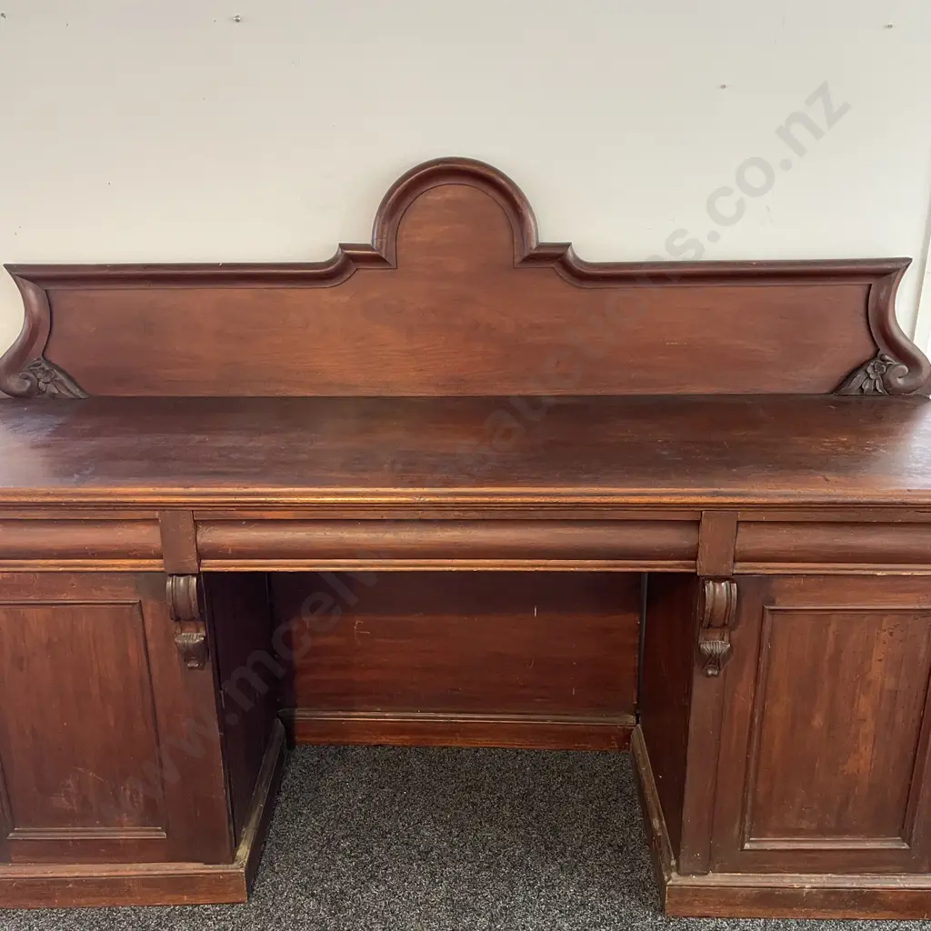 Antique Solid Mahogany Twin Pedestal Sideboard/Buffet. 2 door, 3 drawer with internal drawers. W2.25m, H1.56m, D70cm Image 1++