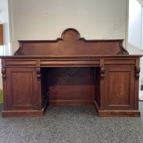 Antique Solid Mahogany Twin Pedestal Sideboard/Buffet. 2 door, 3 drawer with internal drawers. W2.25m, H1.56m, D70cm