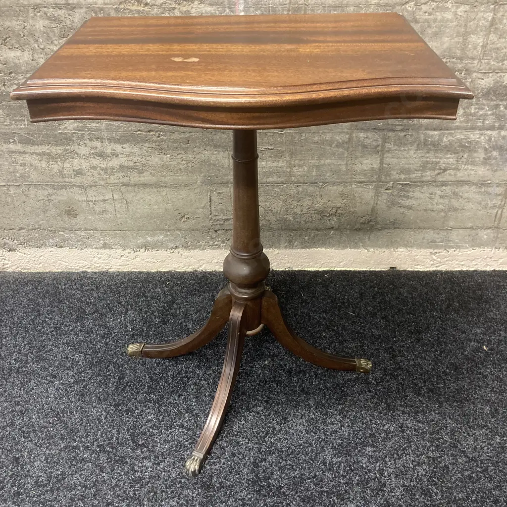 Antique Mahogany Lamp Table, Brass Claw Feet, Bevelled Edge, Curved Front. H69 W56 D40cm Image 1++