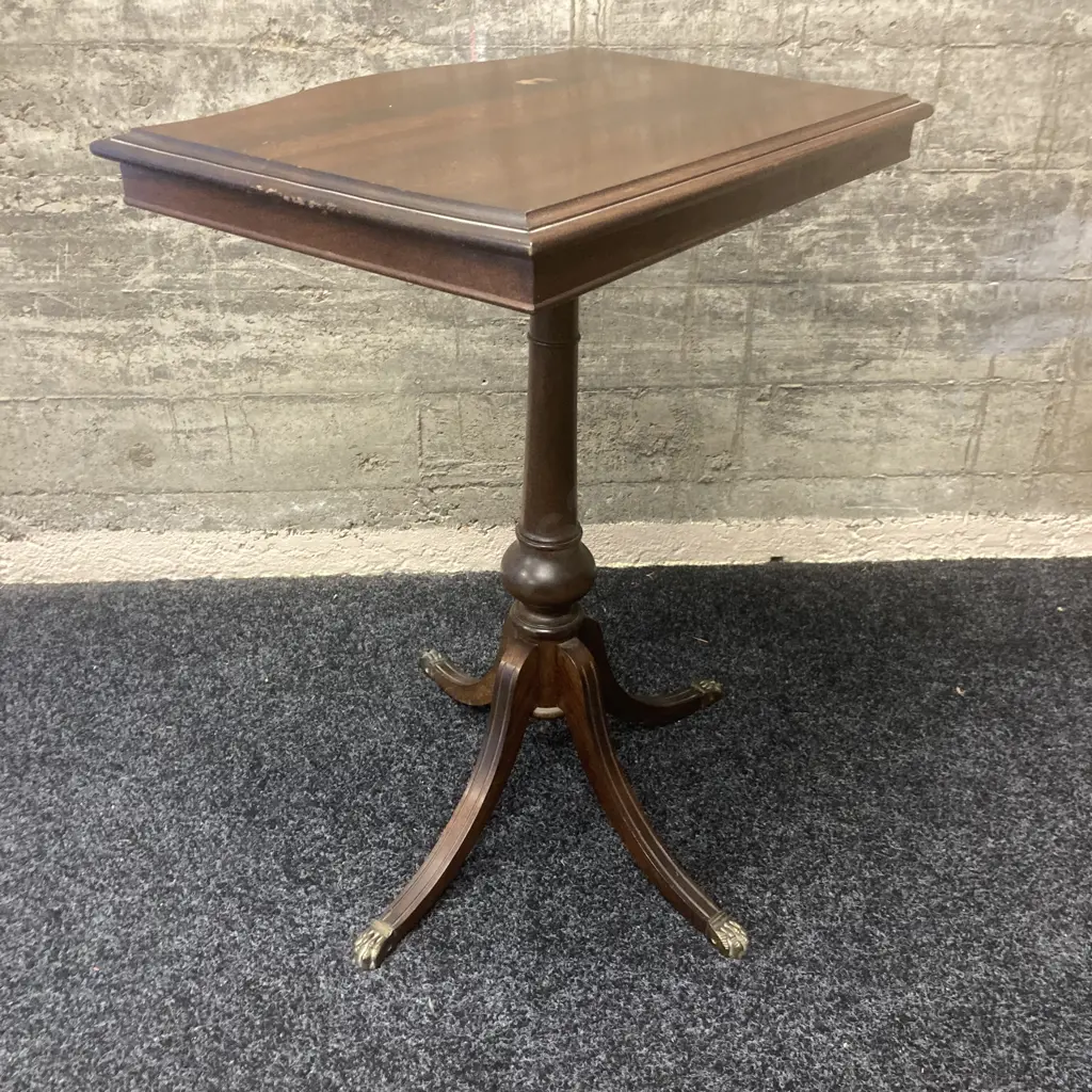 Antique Mahogany Lamp Table, Brass Claw Feet, Bevelled Edge, Curved Front. H69 W56 D40cm Image 1++