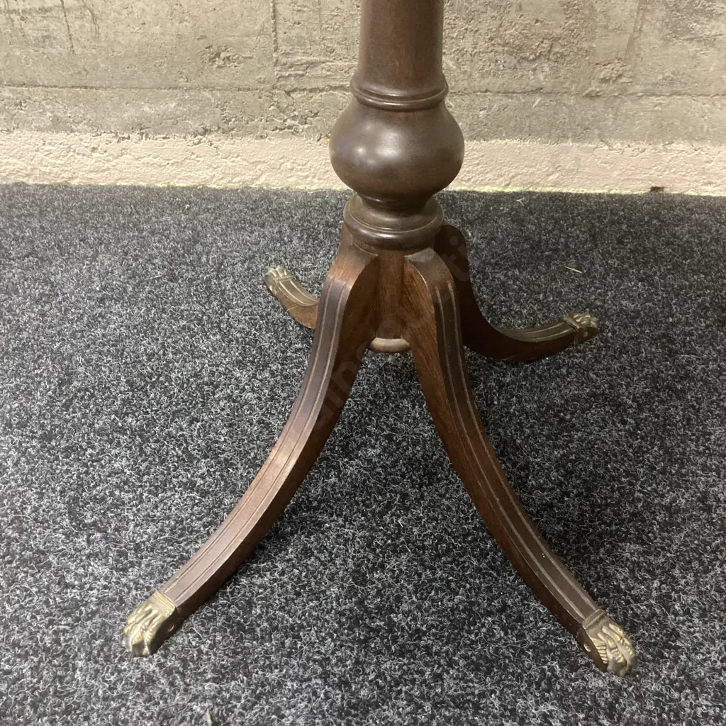 Antique Mahogany Lamp Table, Brass Claw Feet, Bevelled Edge, Curved Front. H69 W56 D40cm Image 1++