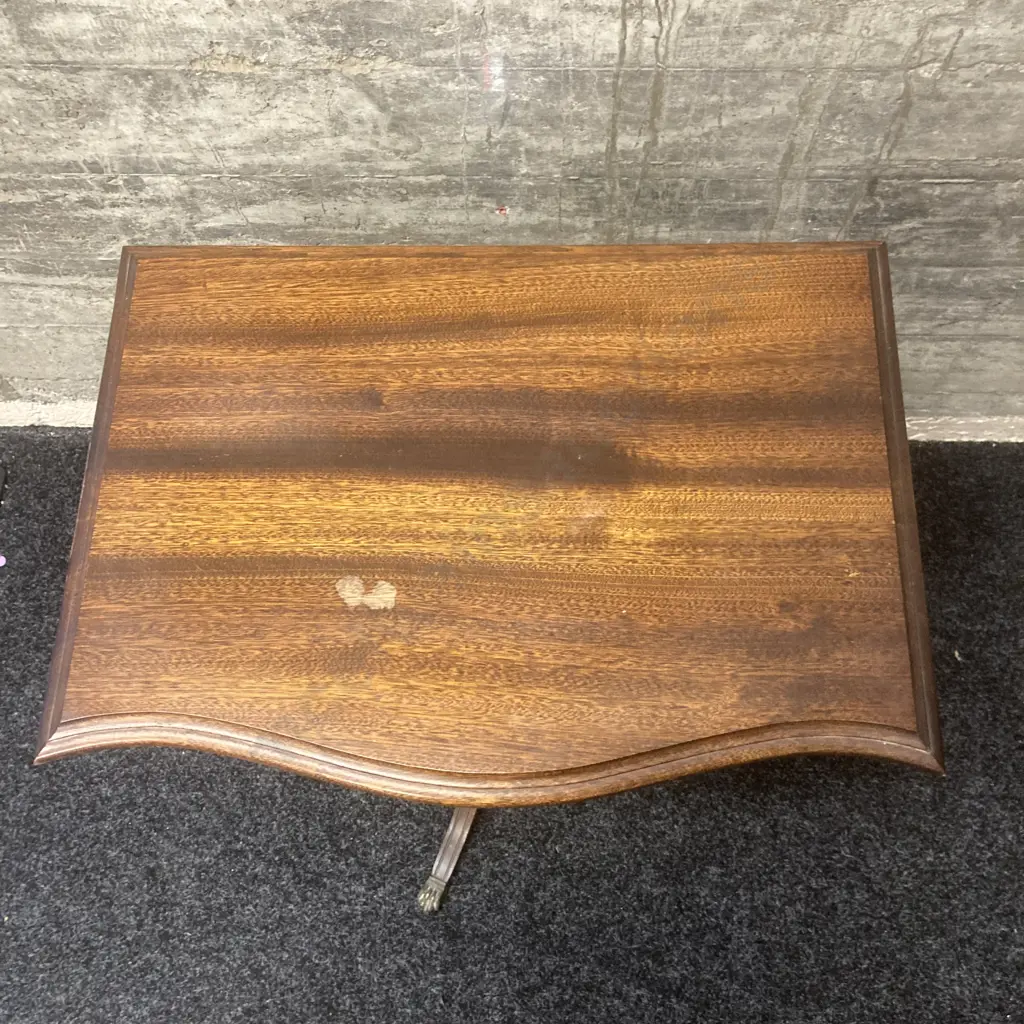 Antique Mahogany Lamp Table, Brass Claw Feet, Bevelled Edge, Curved Front. H69 W56 D40cm Image 1++