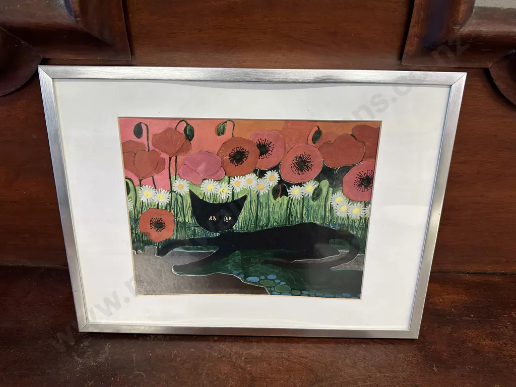 Framed Artwork By 'Rosina Wachtmeister' Cat Themed H33cm,W43cm. Image 1++