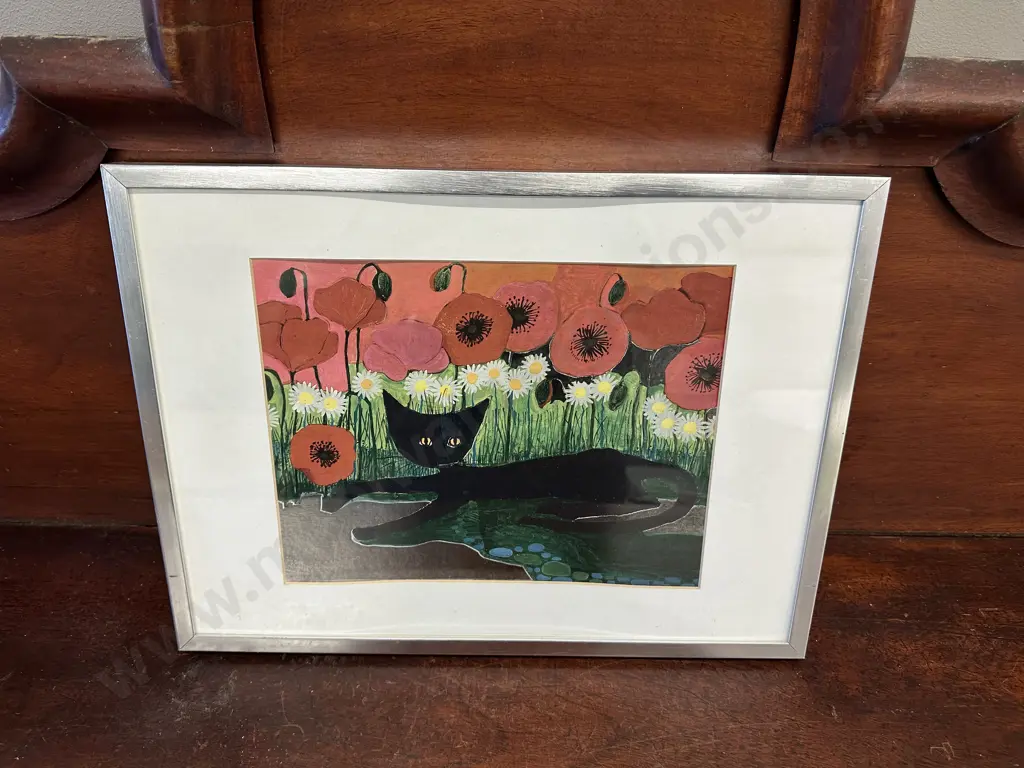 Framed Artwork By 'Rosina Wachtmeister' Cat Themed H33cm,W43cm. Image 1++