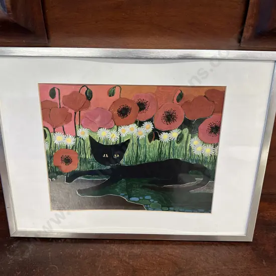 Framed Artwork By 'Rosina Wachtmeister' Cat Themed H33cm,W43cm.