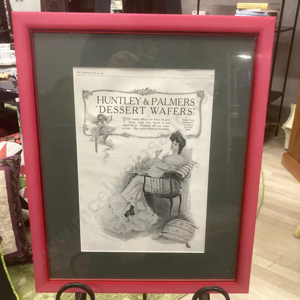Framed Glazed HUNTLEY & PALMERS "Dessert Wafers" 1905 Antique Advertising Print. 55 x 45cm Image 1++