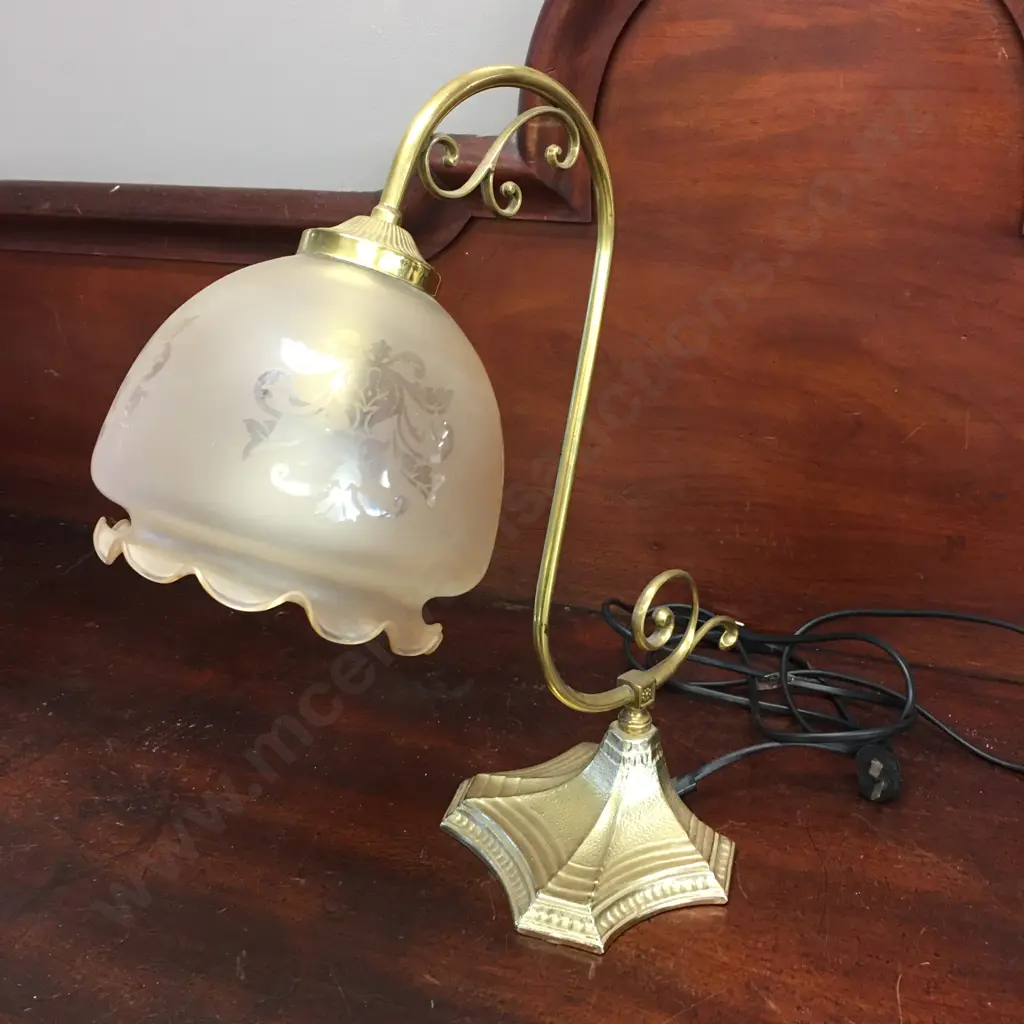 Vintage Brass Table Lamp With Glass Shade H43cm. Image 1++