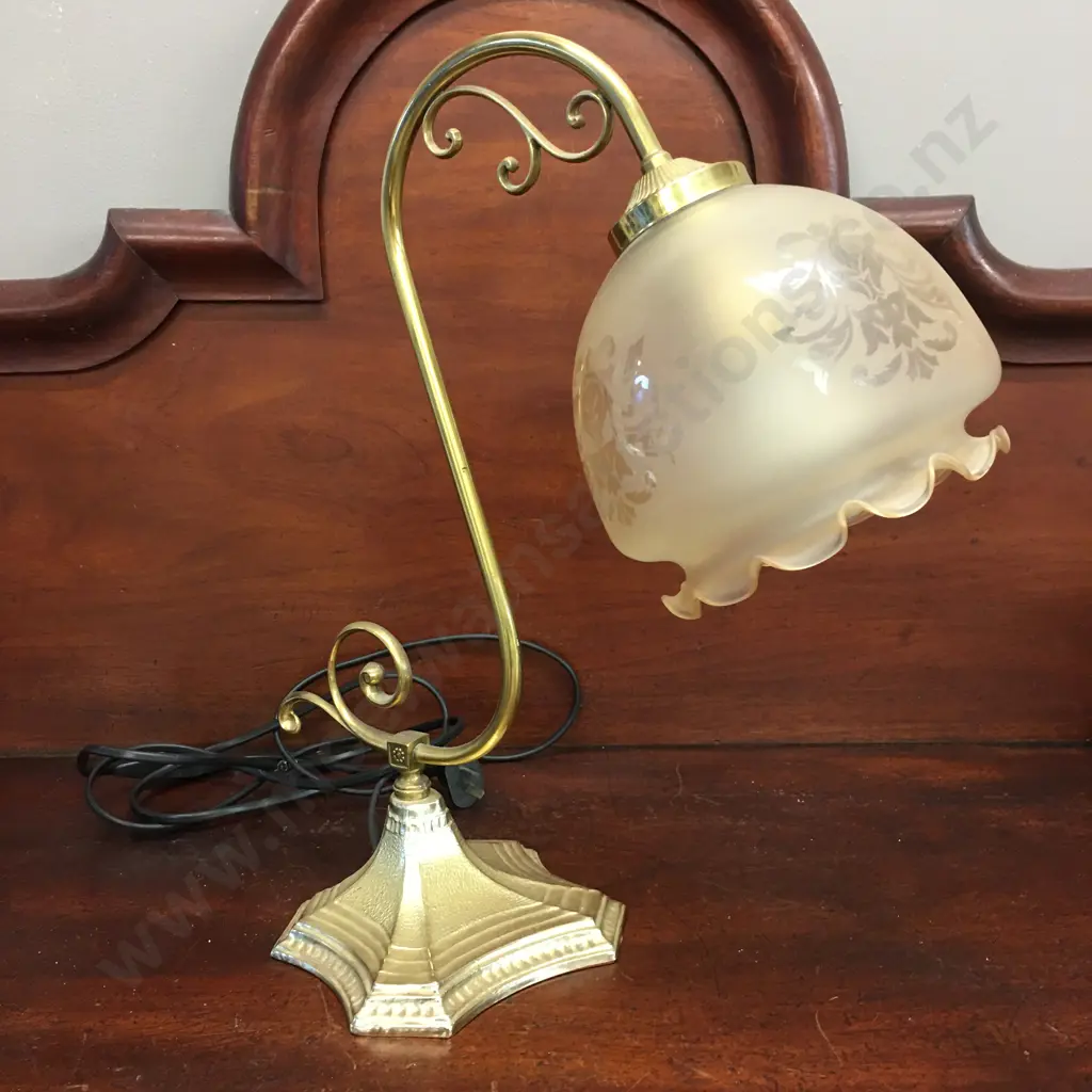 Vintage Brass Table Lamp With Glass Shade H43cm. Image 1++