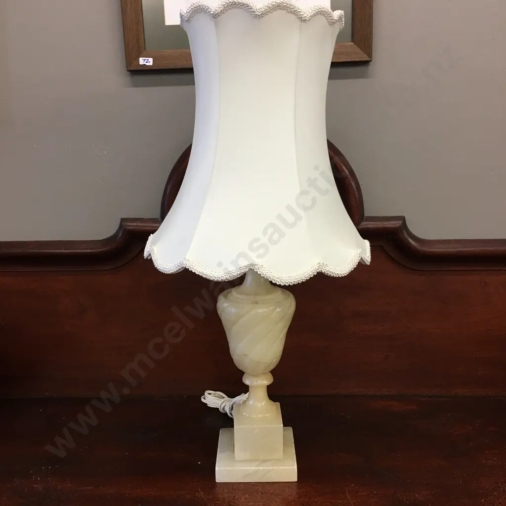Vintage Hand Carved Genuine Albaster Table Lamp With White Shade H68cm.  Image 1++