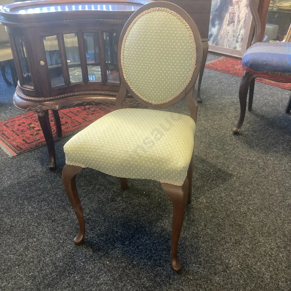 Queen Anne Bedroom Chair, Green Fabric With Braiding Image 1++