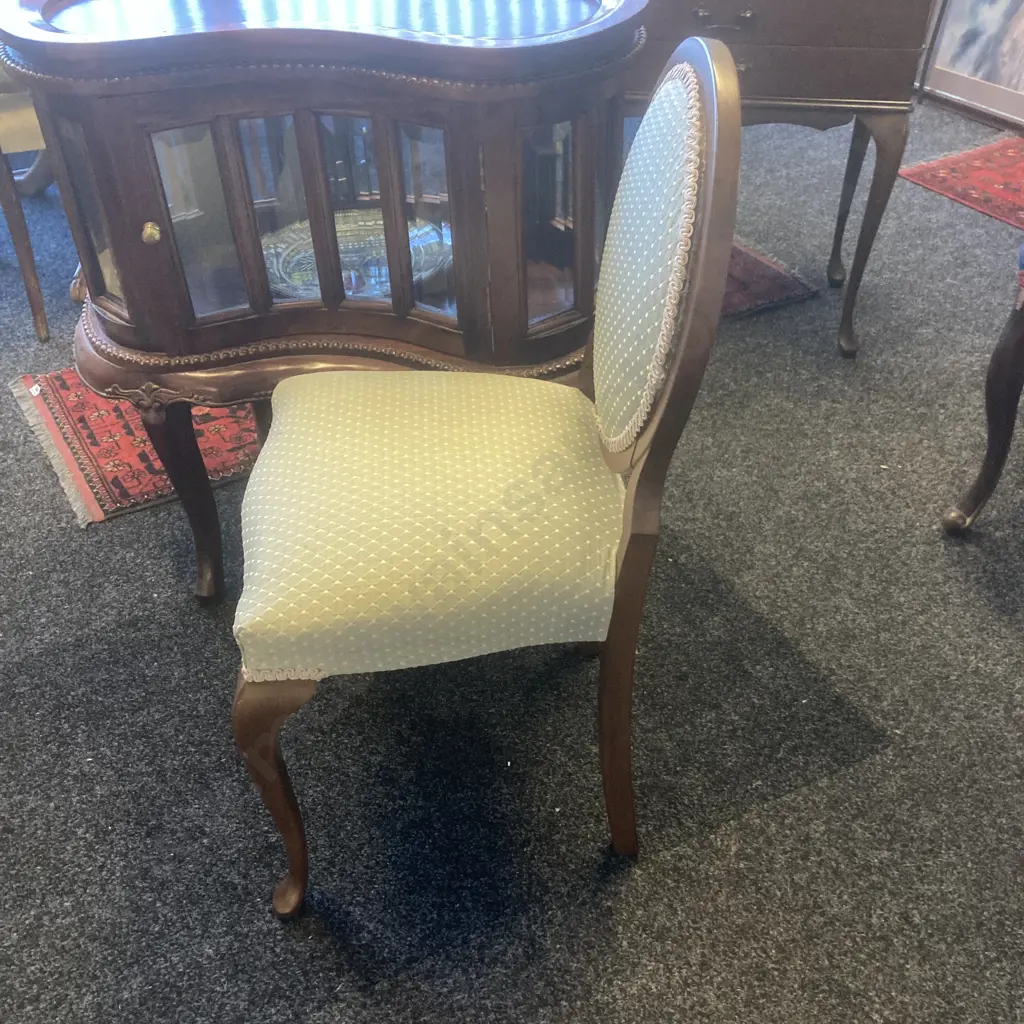 Queen Anne Bedroom Chair, Green Fabric With Braiding Image 1++