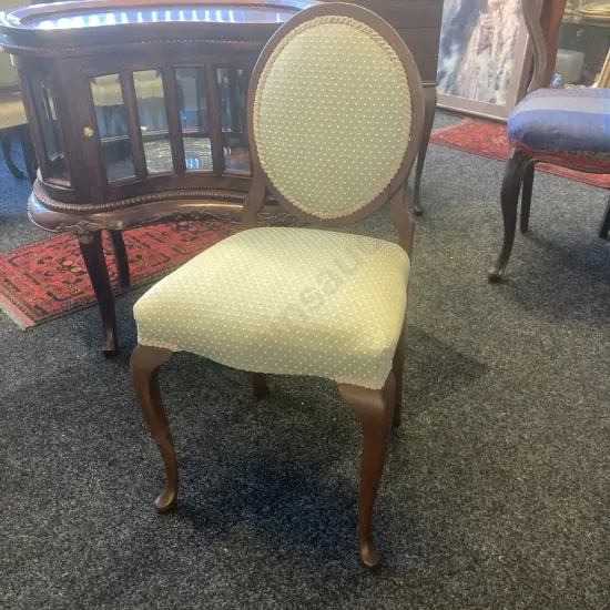 Queen Anne Bedroom Chair, Green Fabric With Braiding