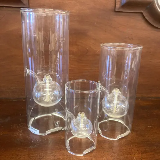 Wolfard Glass Blowing Set of 3 Oil Lamps. H30, 23, 15cm