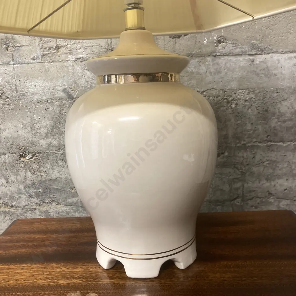Table Lamp, Cream & Gold Base With Cream Fabric Shade. H64cm Image 1++