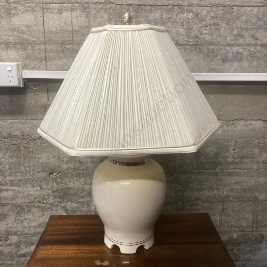 Table Lamp, Cream & Gold Base With Cream Fabric Shade. H64cm