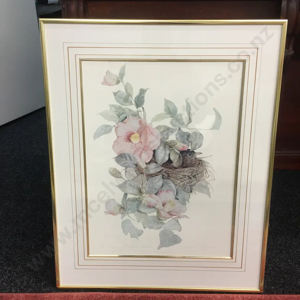 Framed Artwork 238/350 'Camellia & Blackbird' H77, W62cm. Image 1++