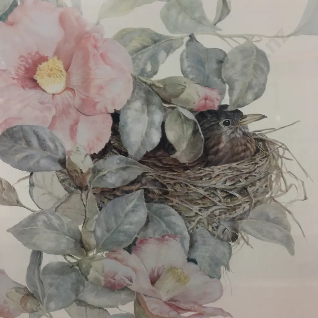 Framed Artwork 238/350 'Camellia & Blackbird' H77, W62cm. Image 1++
