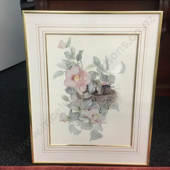 Framed Artwork 238/350 'Camellia & Blackbird' H77, W62cm.