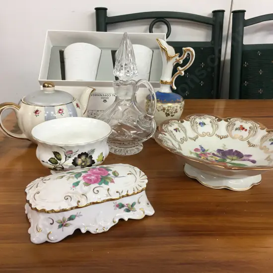 Assorted China & Crystal Items Including Royal Copenhagen Tea Light Candle Holders, Royal Albert Bowl Etc 