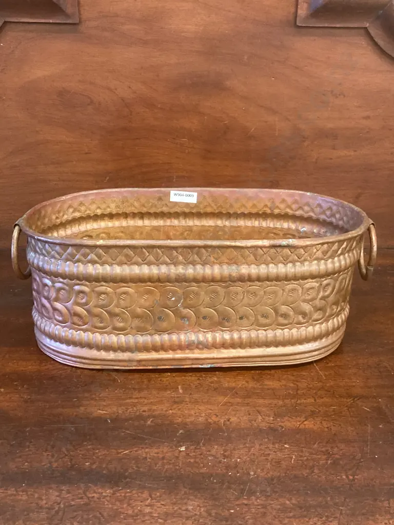 Copper Trough Planter With Rings Each End. H14 W37 D18.5cm Image 1++
