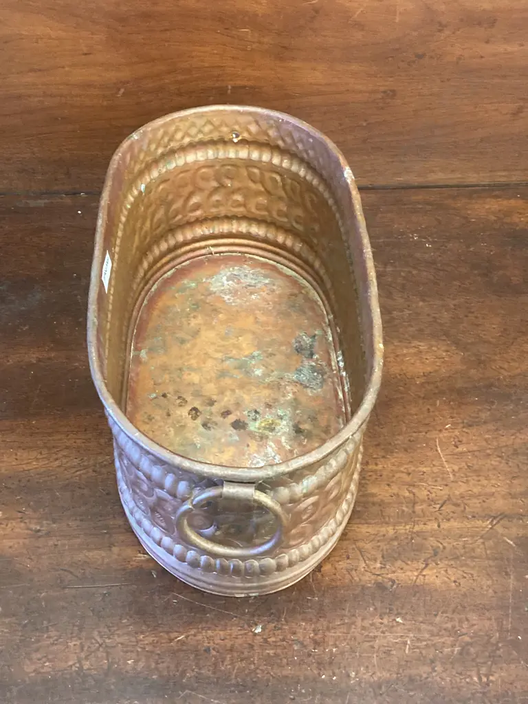 Copper Trough Planter With Rings Each End. H14 W37 D18.5cm Image 1++