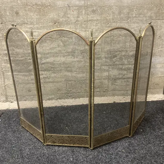 Vintage Brass & Wire Mesh Folding Fire Guard. 81 x 133cm
