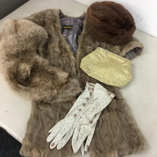 Vintage Stolls, Gloves, Hat & Bag