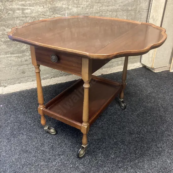 Mahogany Dropleaf Tea Trolley, Pie Crust Edge, Drawer & Pull Out Slide, Mobile