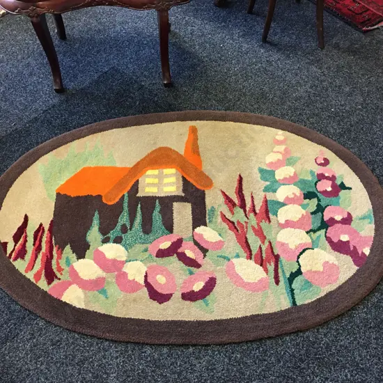 Antique Handmade Oval Floor Rug (Over 100 Years Old)