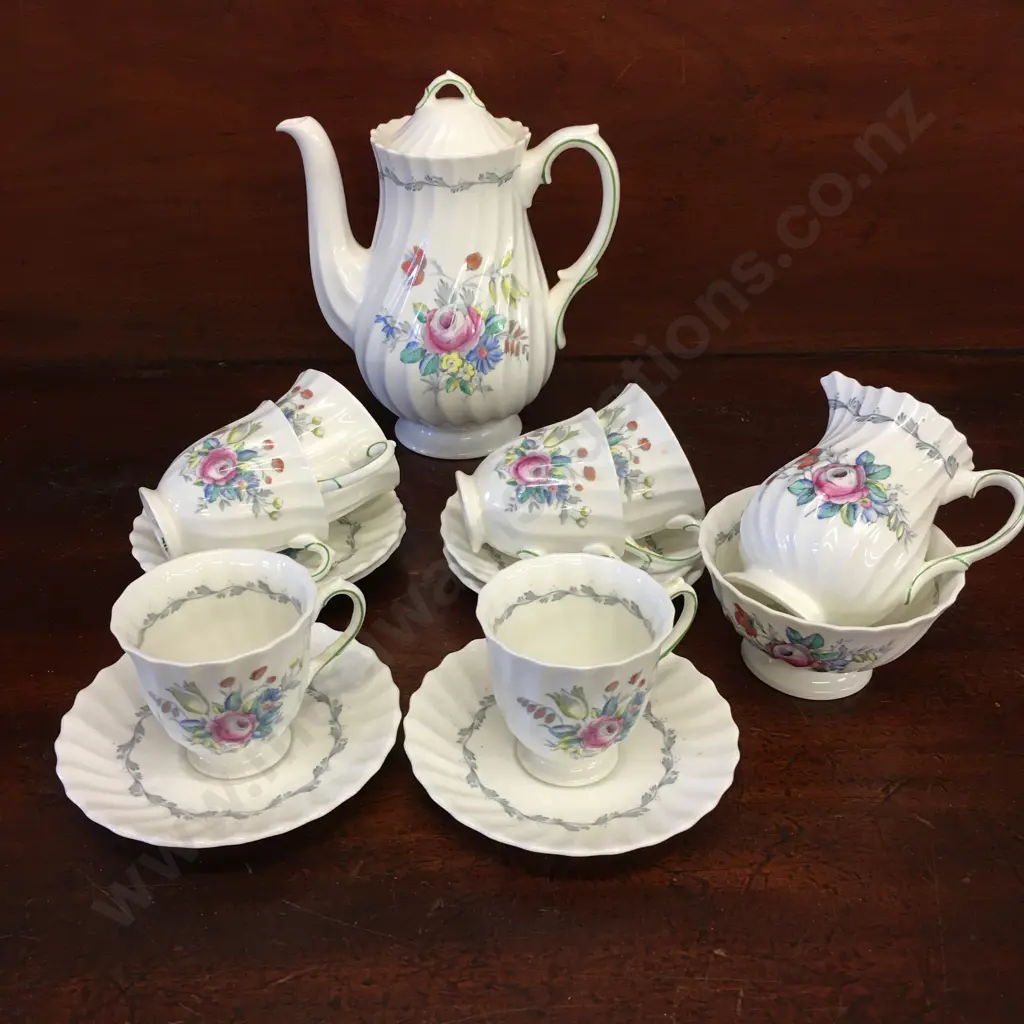 Royal Doulton Coffee Pot, Duos x6, Creamer & Sugar Bowl Image 1++