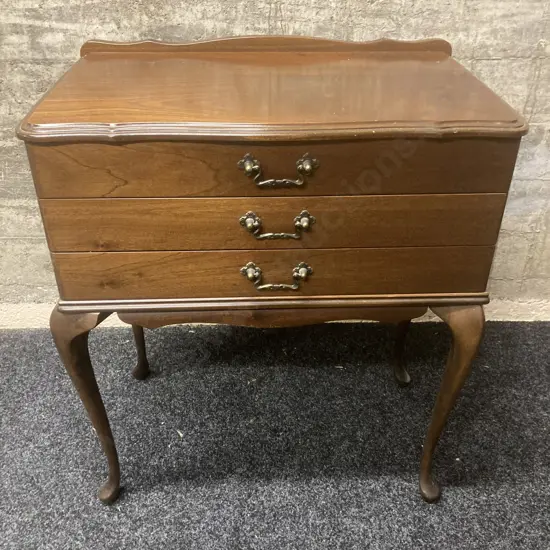 Queen Anne Style Cutlery Canteen Table With 3 Moulded Lined Drawers. H76 W65 D40cm