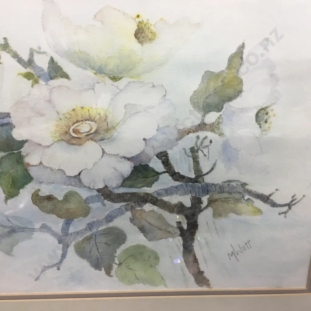 Framed Artwork Water Colour Signed M Watt H44,W52cm. Image 1++