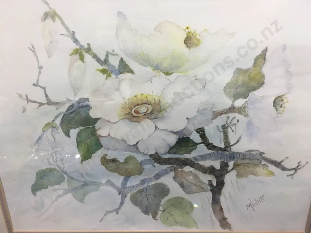 Framed Artwork Water Colour Signed M Watt H44,W52cm. Image 1++